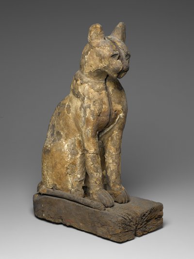 猫の大きな姿（木・ジェッソ・リネン） 作： Egyptian School