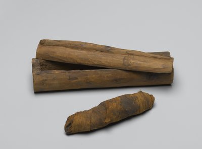 蛇の小さな棺、ミイラ、紀元前664年-紀元前322年（木、動物の遺体、リネン） 作： Egyptian School