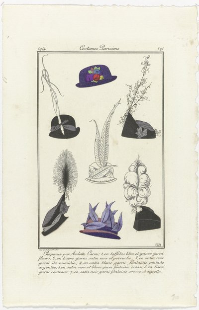 付属品 Journal des Dames et des Modes、パリの衣装、1914年、No. 171：アルレットの帽子 (...) 作： Eiger