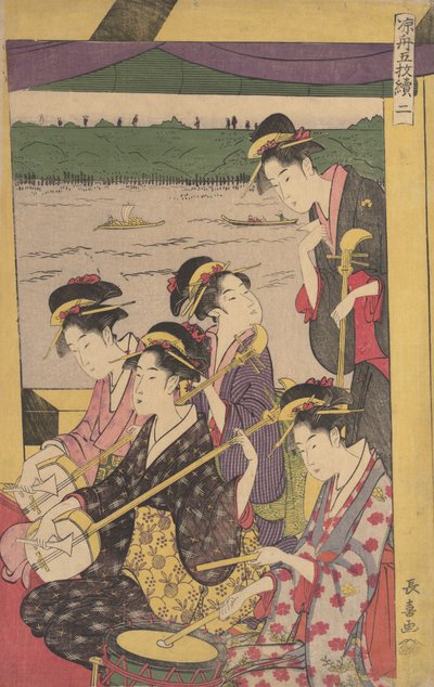 涼み舟での芸妓の宴。 ボートの第 2 のシーン...、ca. 1796年。 作： Eishōsai Chōki