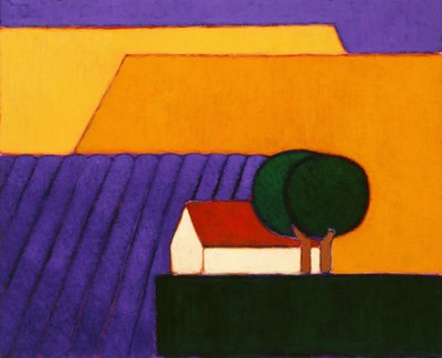 ラベンダー畑、プロヴァンス、2004（紙にアクリル） 作： Eithne Contemporary Artist Donne