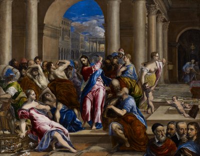神殿から金銭交換者を運転するキリスト、1570年頃（キャンバスに油彩） 作： El Greco