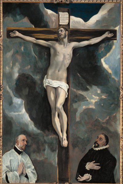 十字架上のキリストと2人のドナー - ... 作： El (1541-1614) Greco