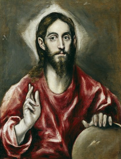 ""Le sauveur du monde"" - Salvator Mundi (世界の救世主) - El Greco, Dominican (1541-1614) - 1608-1614 - Oil on canvas - 72x55 cm - Museo del Prado, Madrid 作： El Greco