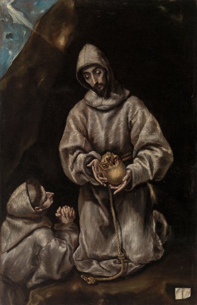 死について瞑想する聖フランシスコと兄弟レオ 作： El Greco (Domenikos Theotokopoulos)