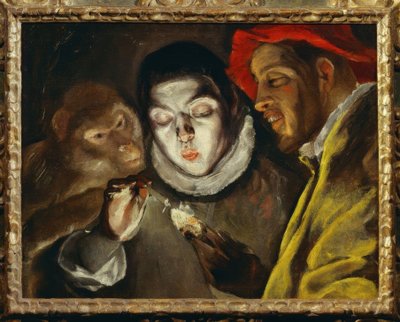 猿、少年照明キャンドルと男 作： El Greco