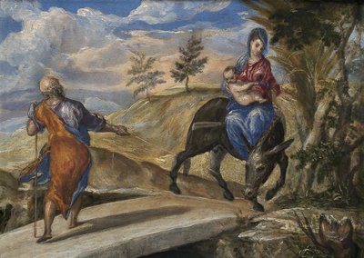 エジプトへの逃避、c。 1570 作： El Greco