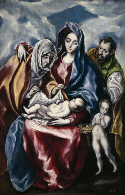 聖アンと子供としてバプテスマのヨハネがいる聖家族1600 作： El Greco