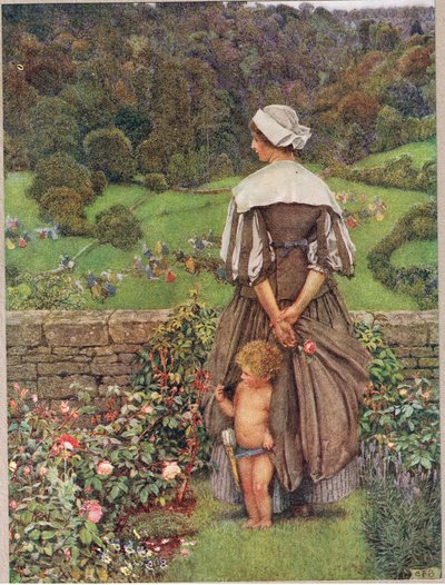キューピッドの後の色相と叫び、「The Book of Old English Songs and Ballads」のイラスト、Hodder and Stoughton 発行、1910 年頃（カラー リソ） 作： Eleanor Fortescue Brickdale