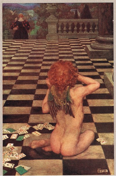 キューピッドとカンパスペ、「The Book of Old English Songs and Ballads」のイラスト、Hodder and Stoughton発行、1910年頃（カラーリソ） 作： Eleanor Fortescue Brickdale