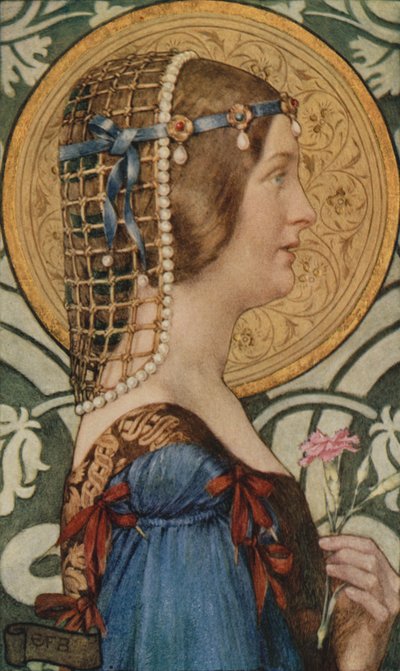 淡い金色の背景に描かれた彼女の小さな頭を持つことができれば（色リソ） 作： Eleanor Fortescue Brickdale