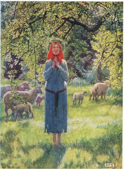 ジャンヌ・ダルク: 奇妙な声が風に乗って聞こえました。 (リソ) 作： Eleanor Fortescue Brickdale