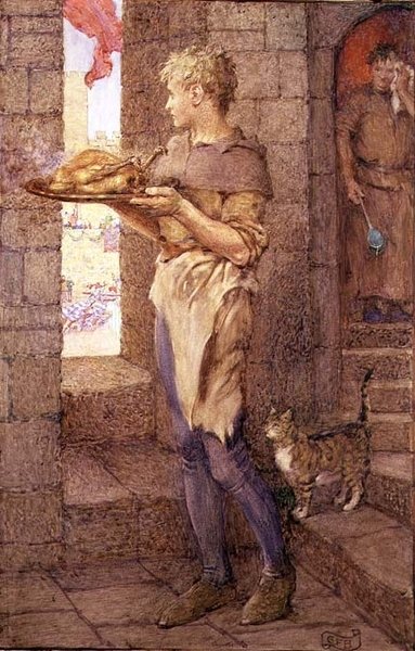 「So Gareth for Glory は Kitchen Vassalage のすすけたくびきを受けました」 作： Eleanor Fortescue Brickdale