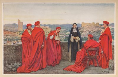 フィレンツェを代表して教皇グレゴリウス 11 世と交渉するシエナの聖カタリナ。 作： Eleanor Fortescue Brickdale