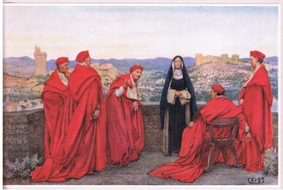 フィレンツェを代表して教皇グレゴリウス 11 世と交渉するシエナの聖カタリナ (リソ) 作： Eleanor Fortescue Brickdale