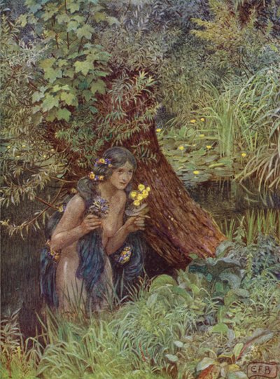 きれいに緑がかった髪、すべてほどかれたゆるい髪、それぞれが花嫁だったように (色リソ) 作： Eleanor Fortescue Brickdale