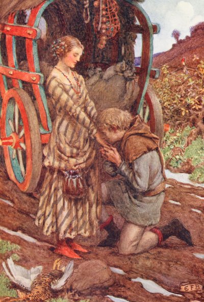 マイケル・フェアレスによる『ブラザー・ヒラリウスの集い』のイラスト（カラーリトグラフ） 作： Eleanor Fortescue Brickdale