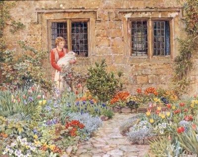 フラワーガーデンの母と子 作： Eleanor Fortescue Brickdale