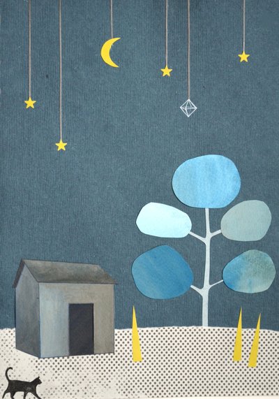 静かな夜。2016年（コラージュ、水彩、紙） 作： Eleanor Grafton