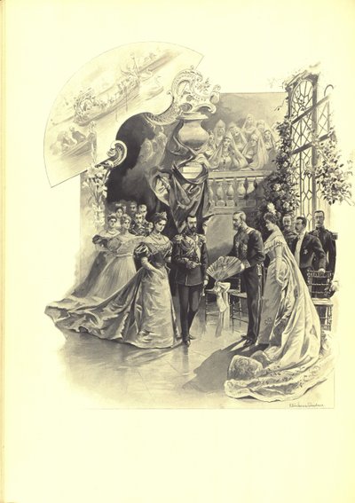 1899年、フランス大使館でのレセプションでのアレクサンドラ・フョロドヴナとニコライ2世 作： Elena Petrovna Samokish Sudkovskaya