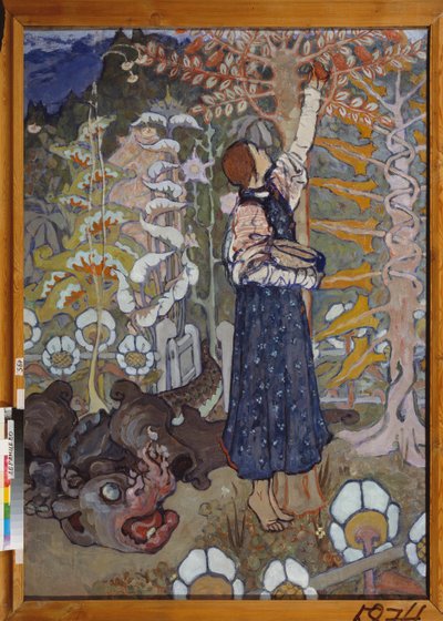 Un conte de fairy (La belle et la bete) - おとぎ話 (少女と獣) - Elena Dmitryevna Polenova (1850-1898) 作、キャンバスに油彩 作： Elena Polenova