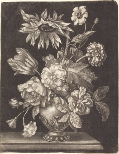 ひまわりのある花の静物 作： Elias Christoph Heiss
