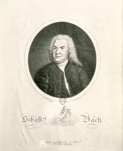 フリードリヒ・ヴィルヘルム・ネトリングによって彫刻されたヨハン・セバスチャン・バッハ（1685-1750）の肖像（彫刻）（bw写真） 作： Elias Gottleib Haussmann