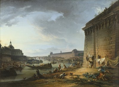 ポンヌフ橋の下の堤防からのパリの眺め、1766-68年 作： Elias Martin