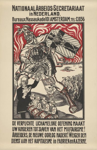 オランダの国家労働者事務局が発行した軍国主義に反対するポスター 作： Elias Smalhout