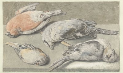 4羽の死んだ鳥のある静物 作： Elias Vonck