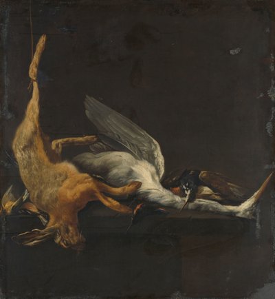うさぎ、サギ、その他の鳥のある静物 作： Elias Vonck