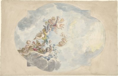 プッティ、花、ガーランドを使った天井画のデザイン 作： Elias van Nijmegen (possibly)