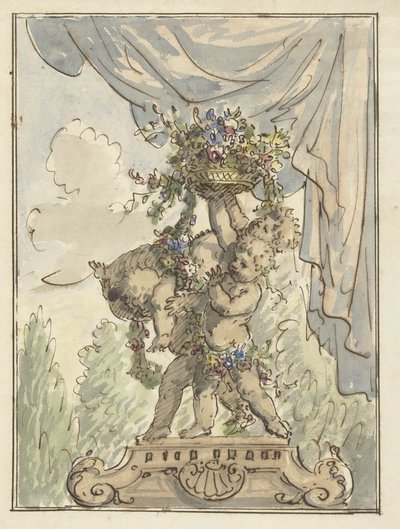 花かごを持った 3 つのプッチ 作： Elias van Nijmegen