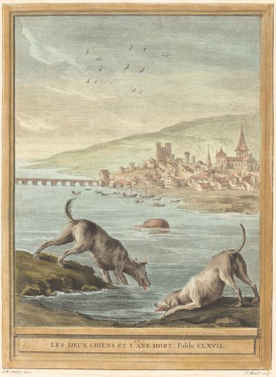 二匹の犬と死んだロバ 作： Elie du Mesnil after Jean Baptiste Oudry