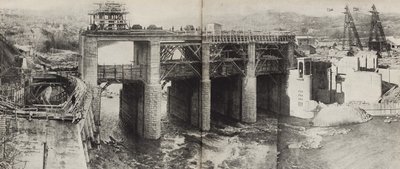 リオーニ水力発電所。ソビエト社会主義は1933年に社会主義を構築しますからのイラスト。 作： Eliezer Markowich Lissitzky