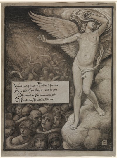 (オマル・ハイヤームのルバイヤート』挿絵）地獄を見て怯える愛 作： Elihu Vedder