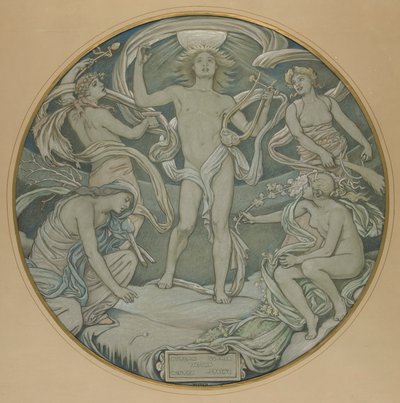 ハンティントン天井のセンター サークルの漫画: アポロとアテンダント 作： Elihu Vedder