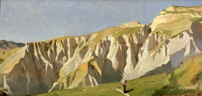 ヴォルテッラの断崖（油彩・パネル） 作： Elihu Vedder