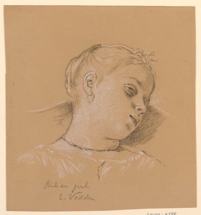 デッサン、イタリア少女の頭部、1885年頃 作： エリフ・ヴェダー