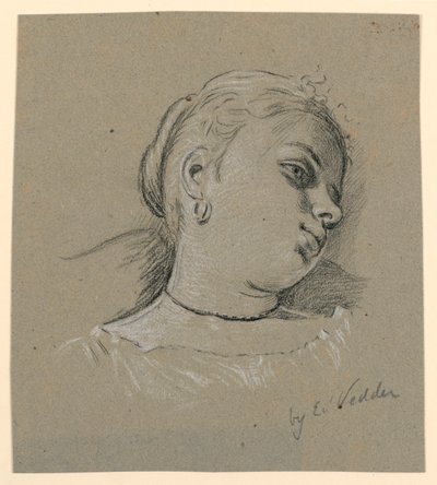 デッサン、イタリア少女の頭部、1885年頃 作： エリフ・ヴェダー