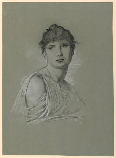 デッサン、若い女性の肖像画、1885年頃 作： エリフ・ヴェダー