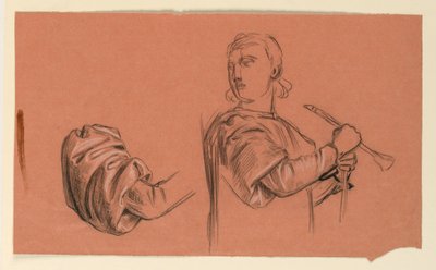 デッサン、人物習作の詳細、1885年頃 作： エリフ・ヴェダー