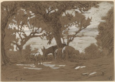 Mt. Colognola - トラジメーノ湖で放牧されている羊 作： Elihu Vedder