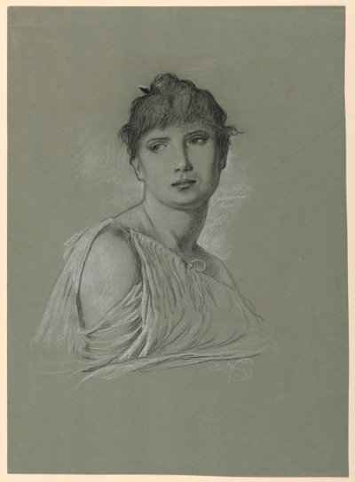 若い女性の肖像スケッチ 作： Elihu Vedder