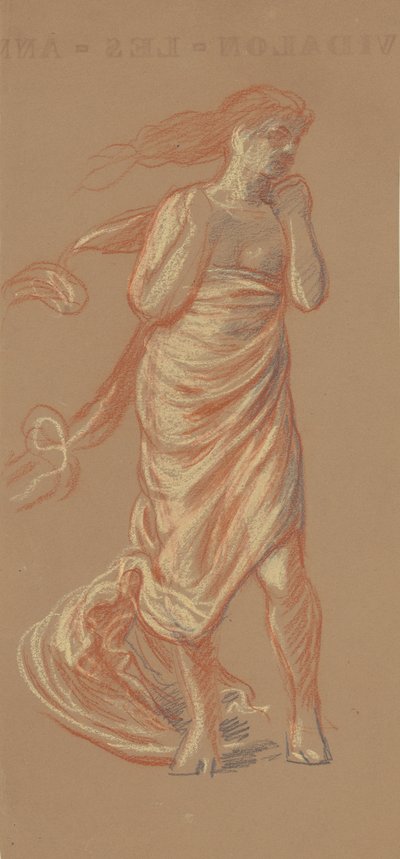 立っているドレープの女性像、1872-77年（織り紙にクレヨン） 作： Elihu Vedder