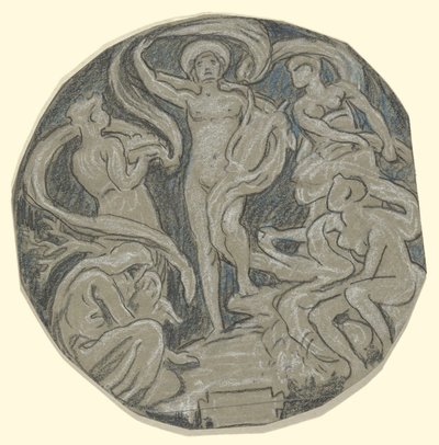 ハンティントン天井のセンターサークルの研究; アポロとアテンダント 作： Elihu Vedder