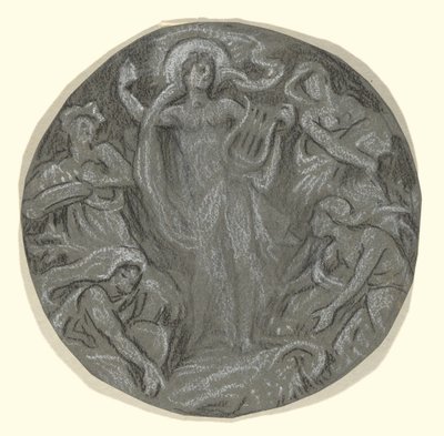 ハンティントン天井のセンターサークルの習作：アポロとアテンダント 作： Elihu Vedder