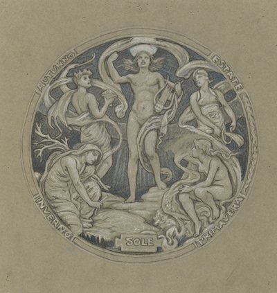 ハンティントン天井のセンターサークルの習作：アポロとアテンダント 作： Elihu Vedder