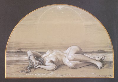 死んだメデューサ (紙にチョーク) 作： Elihu Vedder