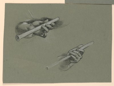 フルートを持つ両手の研究 (?) 作： Elihu Vedder